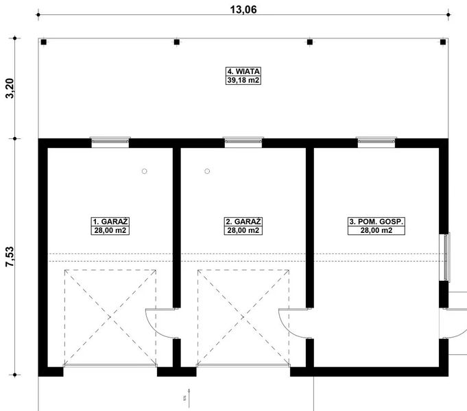 Parter projektu G410 - Budynek garażowo – gospodarczy
