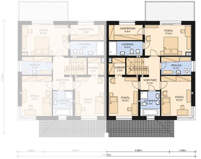 Piętro 1 projektu APS 330 wariant 2 bliźniaczy ECO