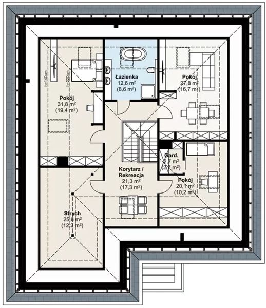 Poddasze projektu APS 401 wariant 2 z poddaszem ECO