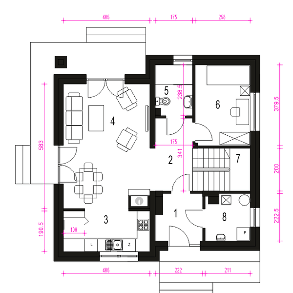 Parter projektu Tadeusz IV bez garażu [B]