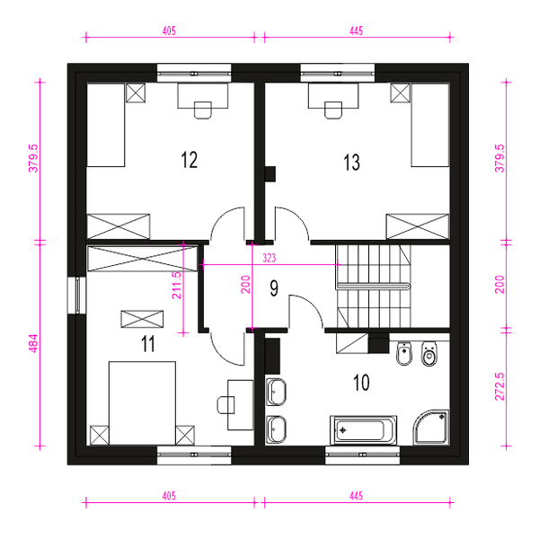 Piętro 1 projektu Tadeusz IV bez garażu [B]