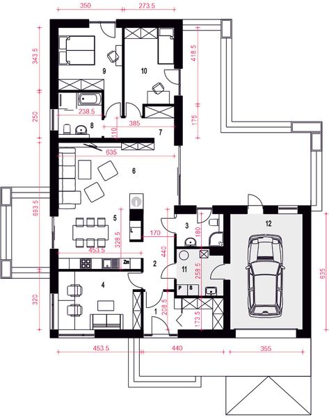 Parter projektu Słoneczna z garażem 1-st. [A]