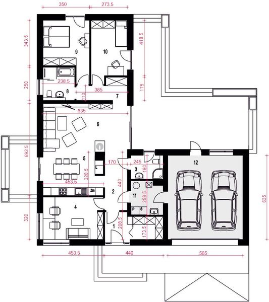 Parter projektu Słoneczna z garażem 2-st. [A1]