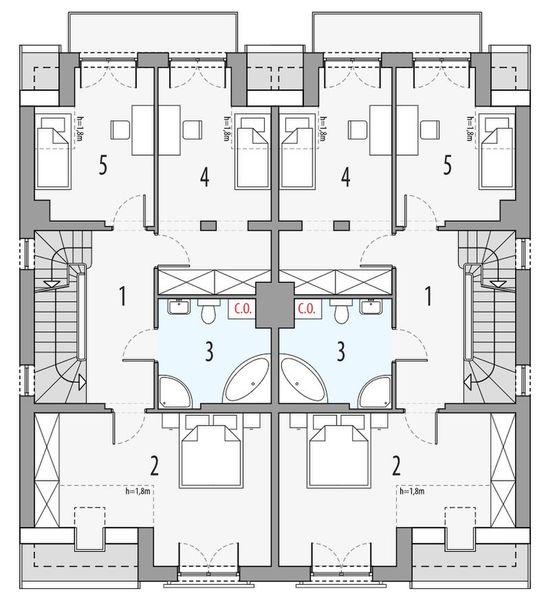 Piętro 1 projektu Hubert 2 - dwulokalowy PLP