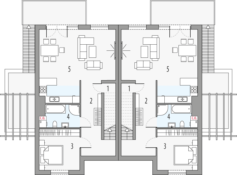 Piętro 1 projektu PIG 1A - bliźniak LLL
