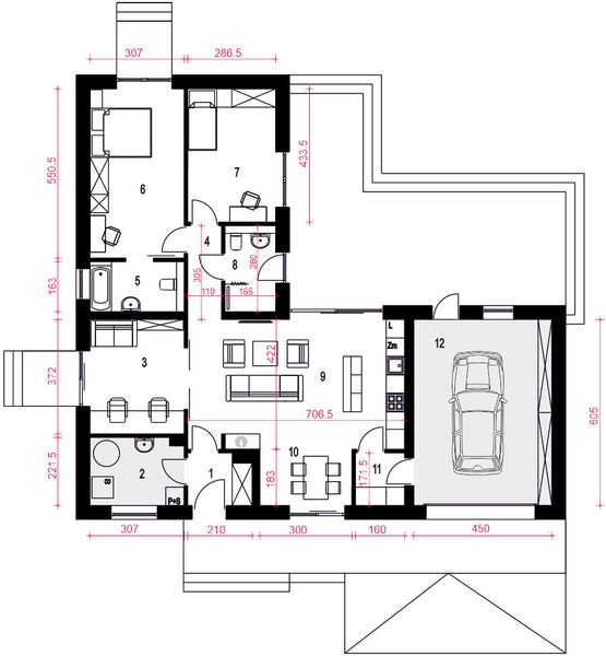 Parter projektu Melodia z garażem 1-st. [A]