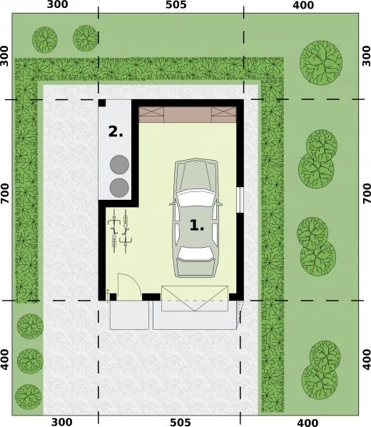 Projekt garażu G9A garaż jednostanowiskowy - rzut parteru, dom liczy 0 pokoje, 0 łazienki i wc