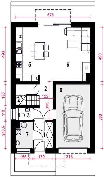 Parter projektu Aida z garażem 1-st. [A]