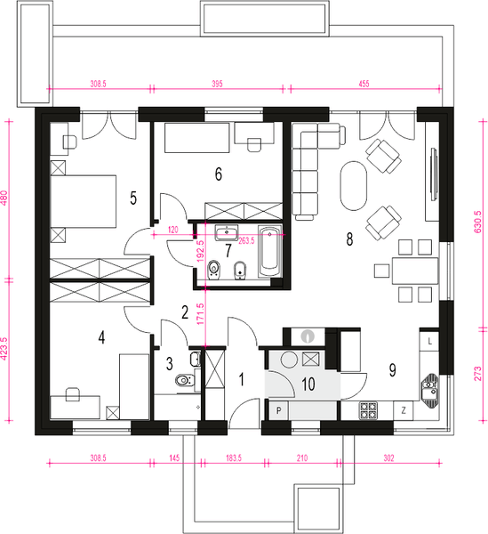 Parter projektu Kalcyt IV bez garażu [B]