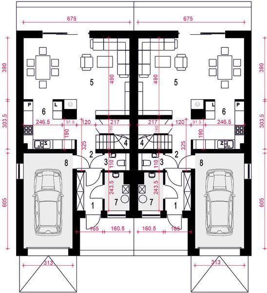 Parter projektu Aria z garażem 1-st. bliźniak [A-BL]