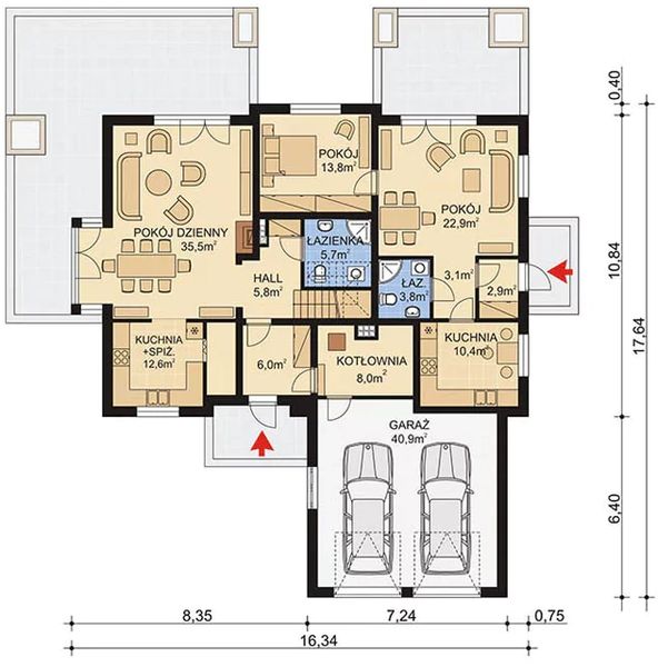 Parter projektu APS 255 dwurodzinny ECO