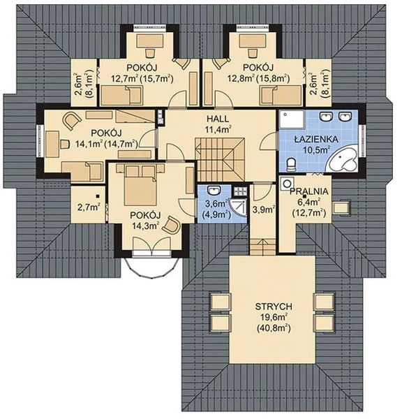Poddasze projektu APS 255 dwurodzinny ECO
