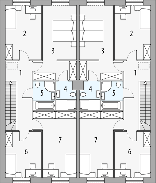 Piętro 1 projektu Zenit - dwulokalowy LLL