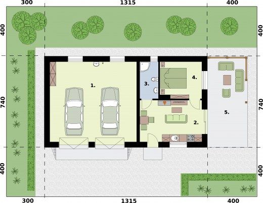 Projekt domu Asti dom letniskowy - rzut parteru, dom liczy 1 pokoje, 1 łazienki i wc