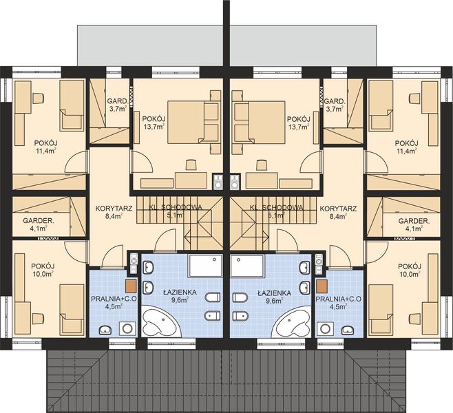 Piętro 1 projektu APS 307 dwulokalowy