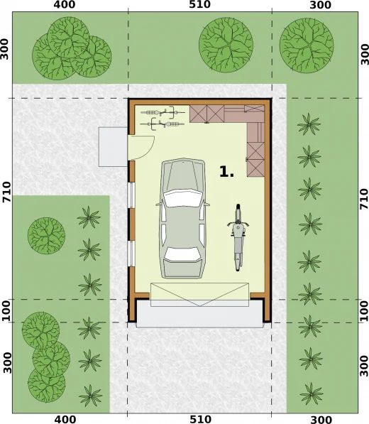 Projekt garażu G351 szkielet drewniany - rzut parteru, dom liczy 0 pokoje, 0 łazienki i wc