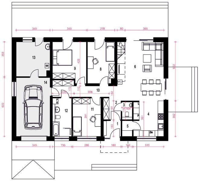 Parter projektu Majka z garażem 1-st. [A]