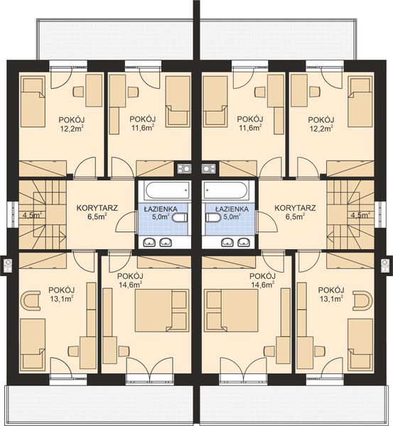 Piętro 1 projektu APS 348 dwulokalowy