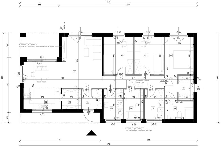 Parter projektu Dom prefabrykowany P.13 z dachem płaskim bez garażu