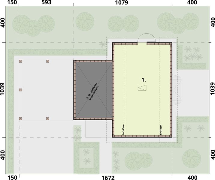 Projekt budynku gospodarczego BGS10 szkielet drewniany budynek gospodarczy - rzut poddasza, dom liczy 0 pokoje, 1 łazienki i wc
