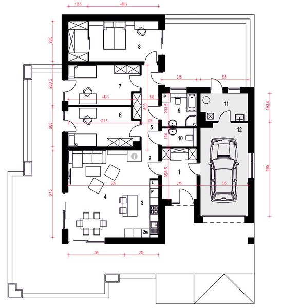 Parter projektu Srebrna II z garażem 1-st. [A]