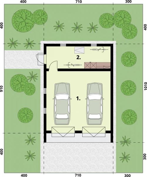 Parter projektu G359 garaż dwustanowiskowy