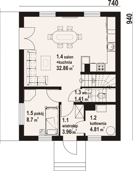Parter projektu Gładyszowo aa 70 dws