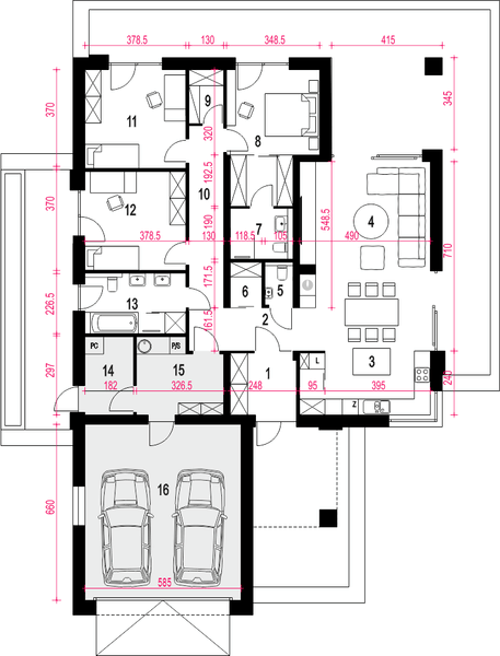 Parter projektu Laura z garażem 2-st. [A]