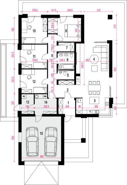 Parter projektu Laura II z garażem 2-st. [A]