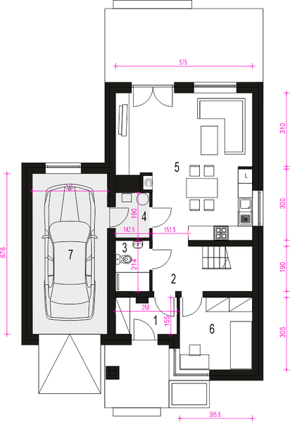 Parter projektu Gabi z garażem 1-st. [A]