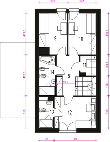Poddasze projektu Gabi z garażem 1-st. [A]