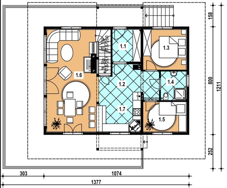 Parter projektu A-150 Dom jodłowa szkieletowy