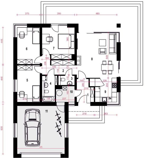 Parter projektu Oliwka z garażem 2-st. [A1]