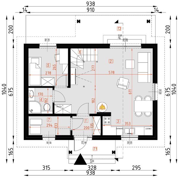 Parter projektu D417 Paulinka z ogrzewaniem na pellet wersja drewniana