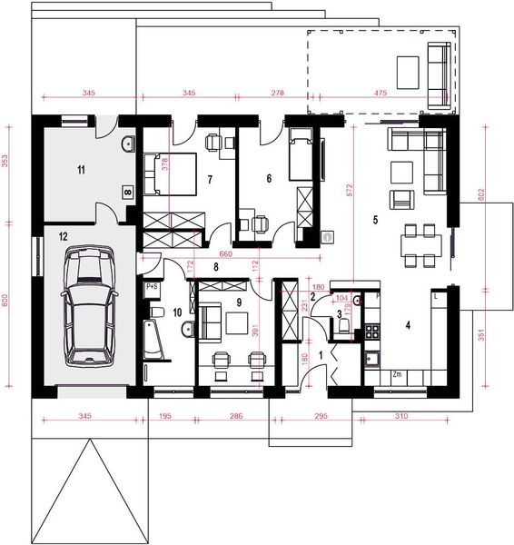 Parter projektu Majka II z garażem 1-st. [A]