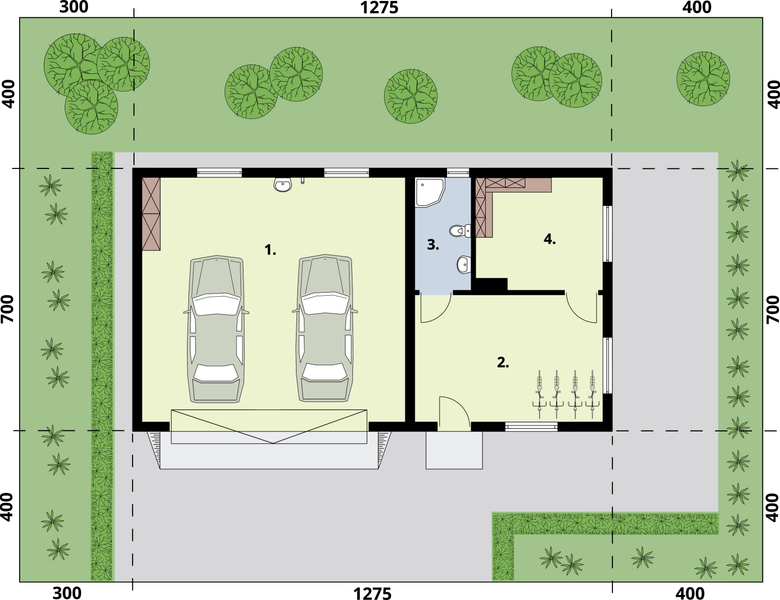 Projekt budynku gospodarczego G342A budynek gospodarczy - rzut parteru, dom liczy 0 pokoje, 1 łazienki i wc