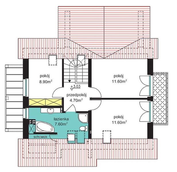 Poddasze projektu BW-36 wariant 18 bez garażu z zadaszonym tarasem (niskoemisyjny)
