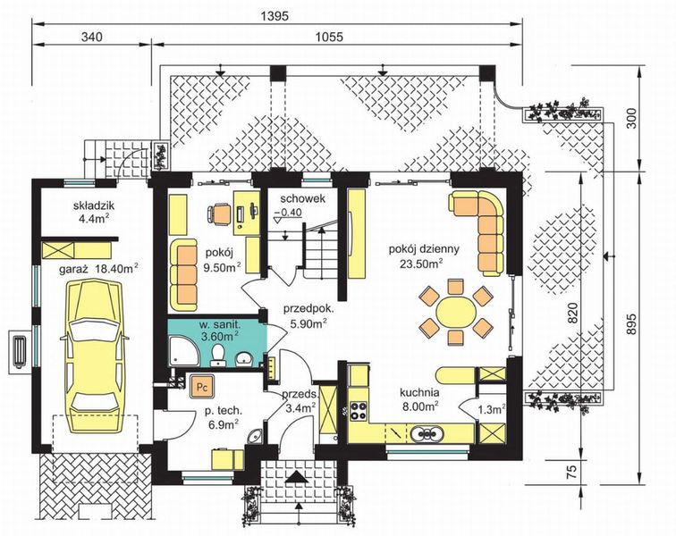 Parter projektu BW-36 wariant 18 z zadaszonym tarasem (niskoemisyjny)