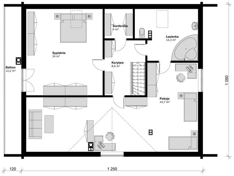 Poddasze projektu Nowela z balkonem