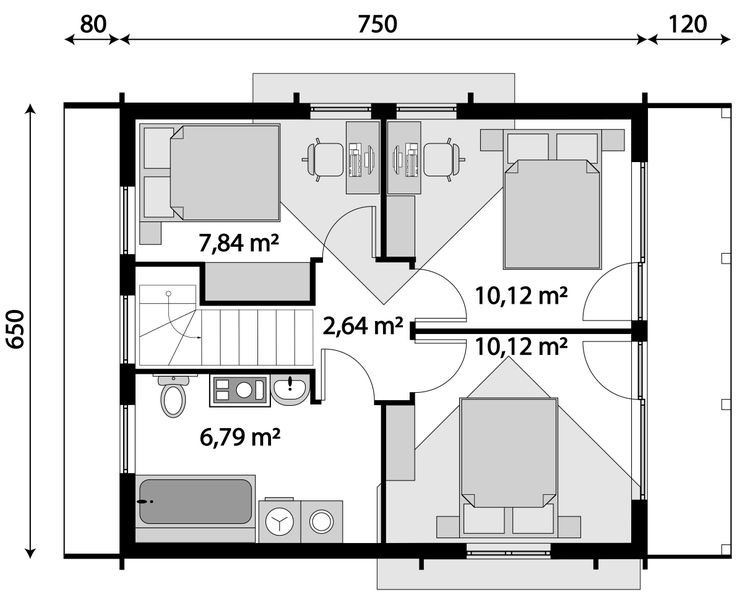 Poddasze projektu Jutrzenka z trójkątnym oknem powiększona