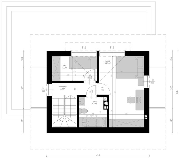 Poddasze projektu Harnaś pomniejszony wariant 2