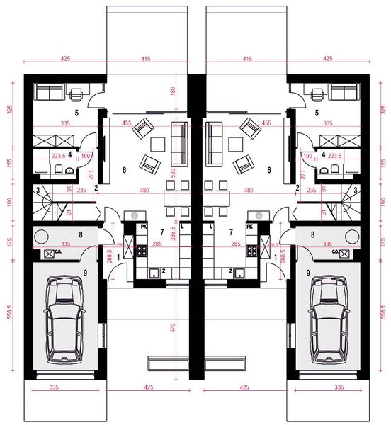 Parter projektu Talia z garażem 1-st. bliźniak [A-BL2]