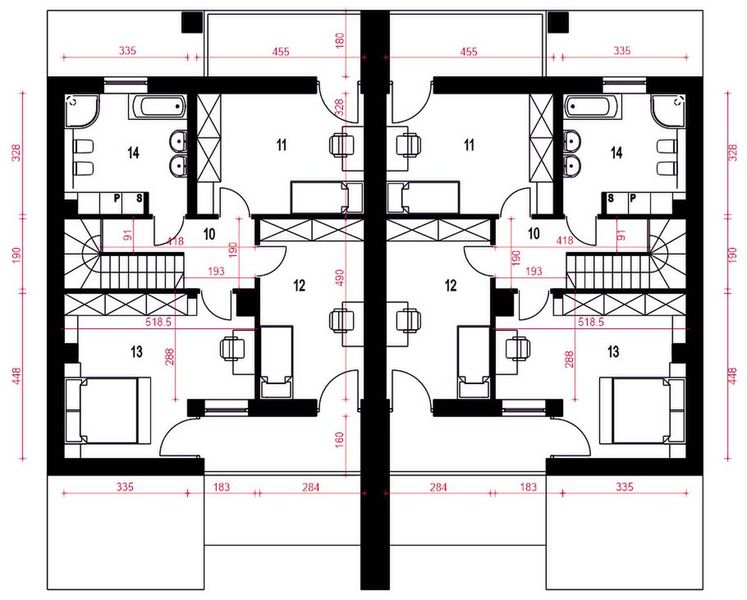 Piętro 1 projektu Talia z garażem 1-st. bliźniak [A-BL2]