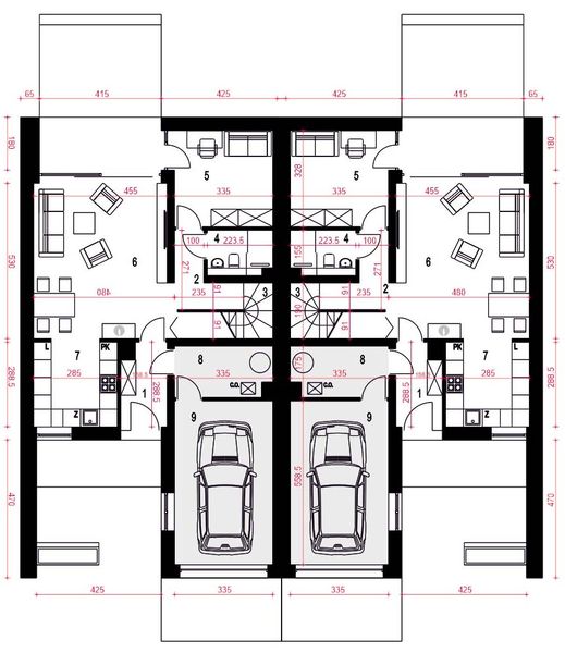 Parter projektu Talia z garażem 1-st. bliźniak [A-BL1]