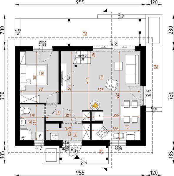 Parter projektu D338 - wersja murowana