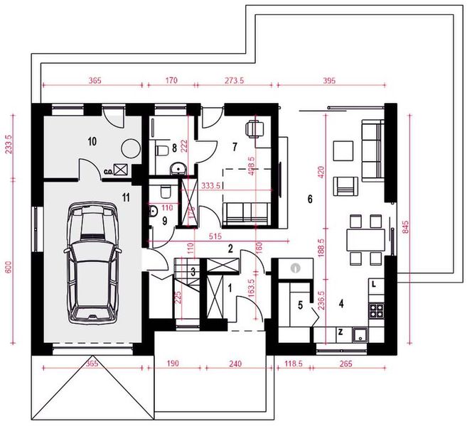Parter projektu Kołysanka z garażem 1-st. [A]