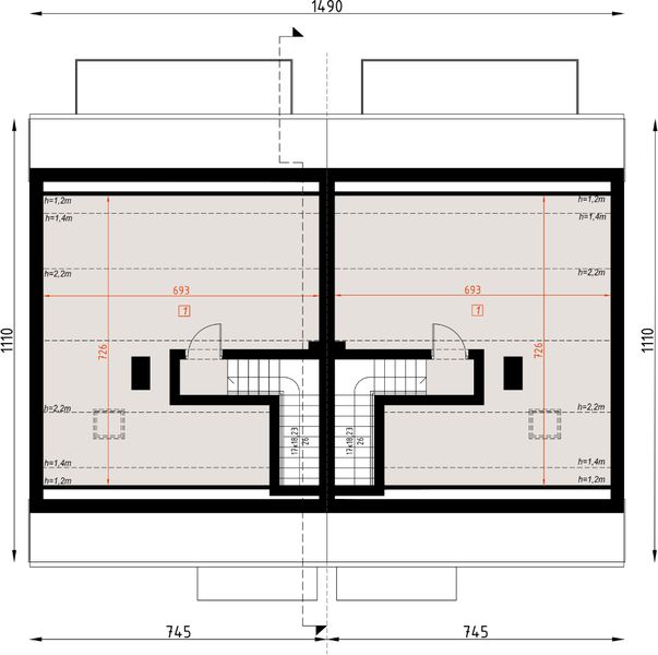 Poddasze projektu D424A - zabudowa bliźniacza - segmenty dwulokalowe