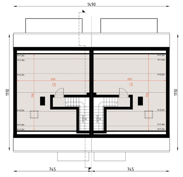 Poddasze projektu D424A - zabudowa bliźniacza - segmenty dwulokalowe