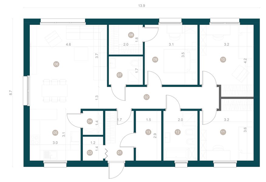 Parter projektu Dom prefabrykowany Parterowy 100B