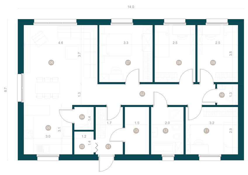 Parter projektu Dom prefabrykowany Parterowy 100E